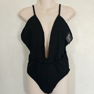 Haoduoyi Saige Black Plunge Strappy Bodysuit Size Womens XL NEW with Tags